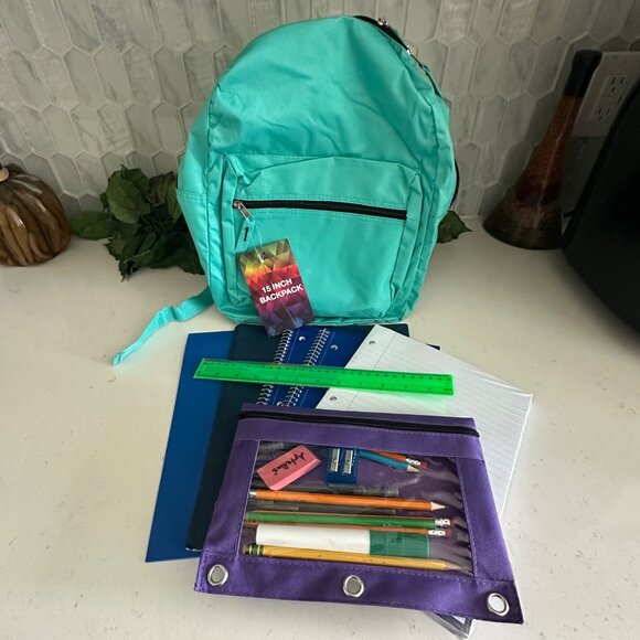 15 Inch Teal Backpack With School Supplies Set - Polyester Construction For Dura - Picture 1 of 6